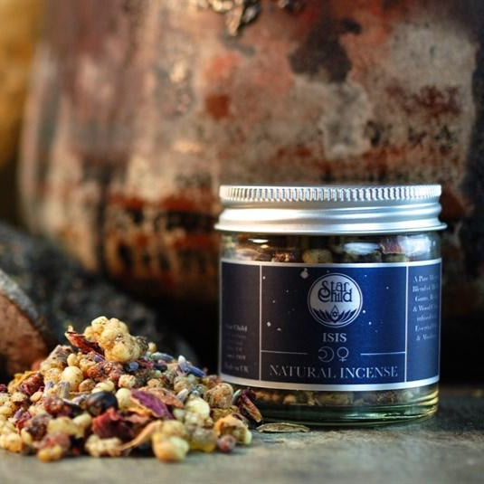 Jar of natural incense with dried herbs and a rustic background