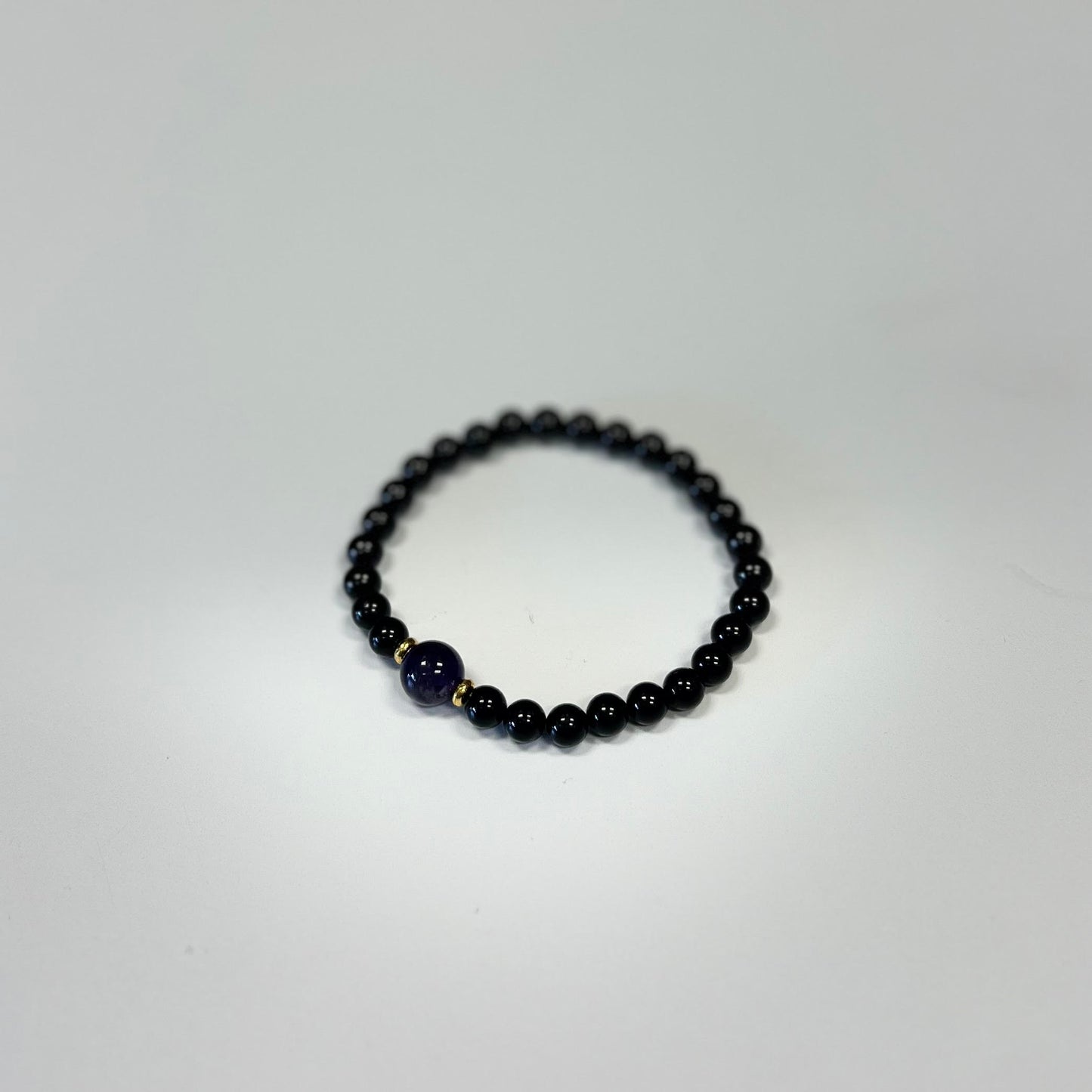 Black Tourmaline and Amethyst Beaded Bracelet 8mm