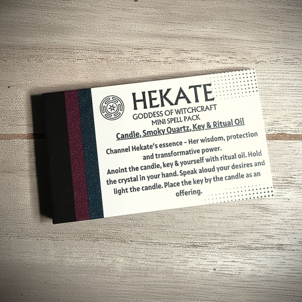 HEKATE product packaging with text on a wooden surface