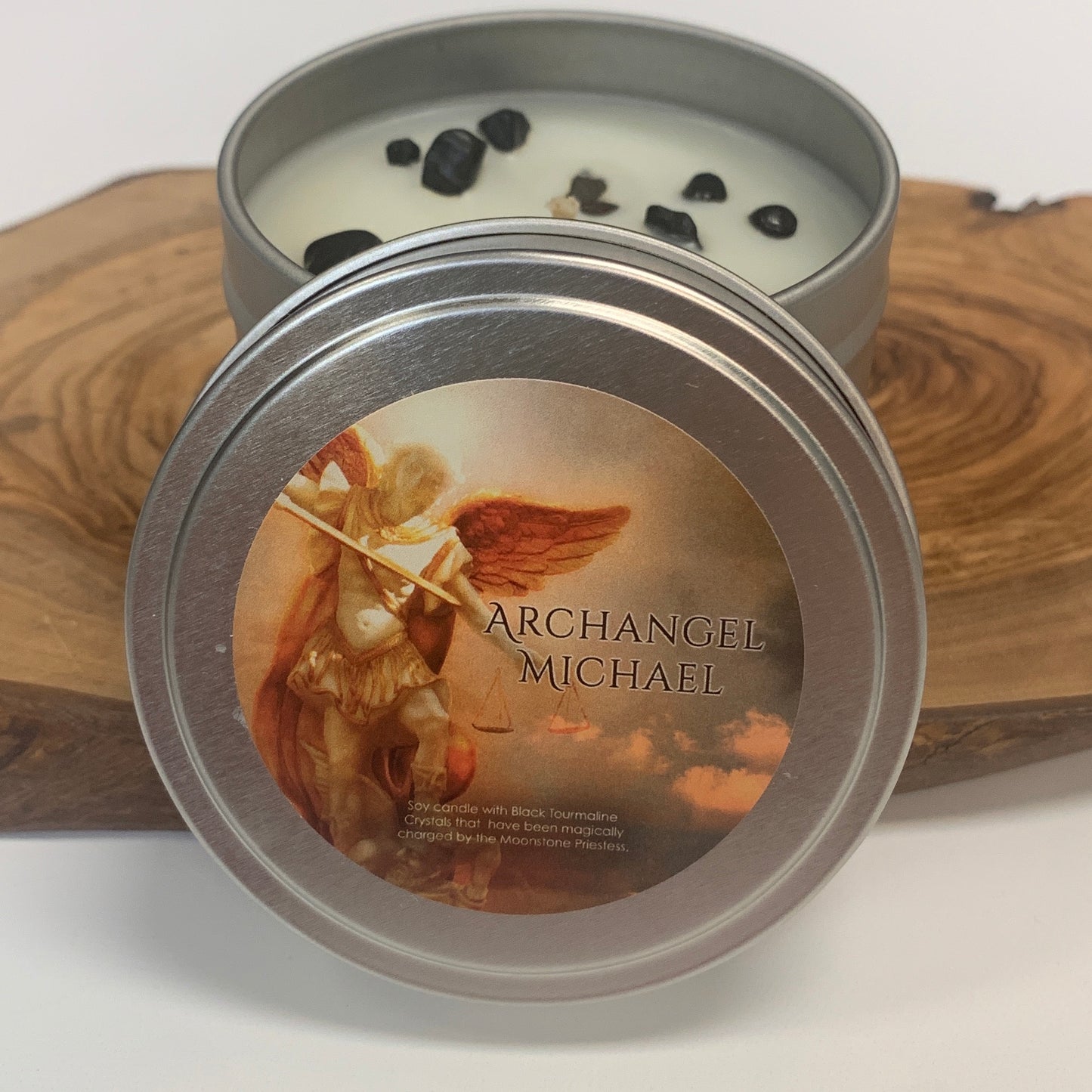 Archangel Michael Candle with Black Tourmaline Travel Tin