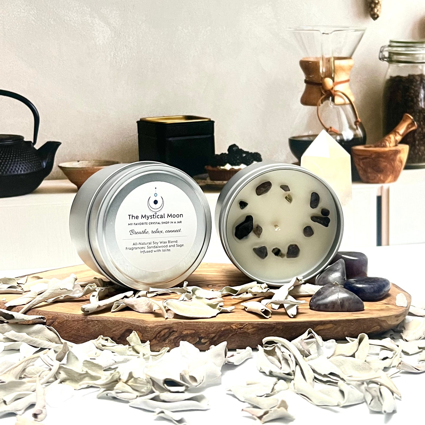 Iolite Crystal Handmade Candle