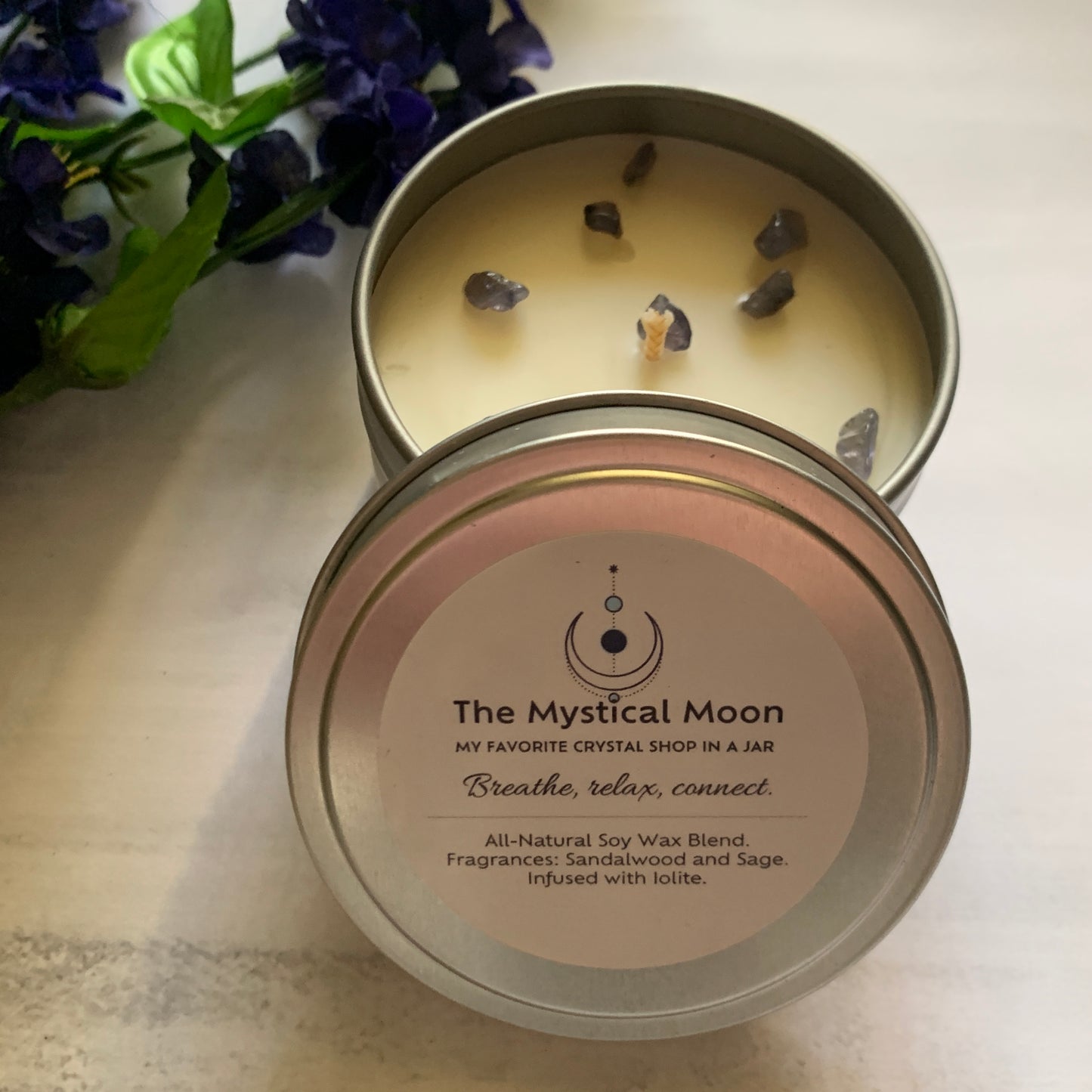 Iolite Crystal Handmade Candle