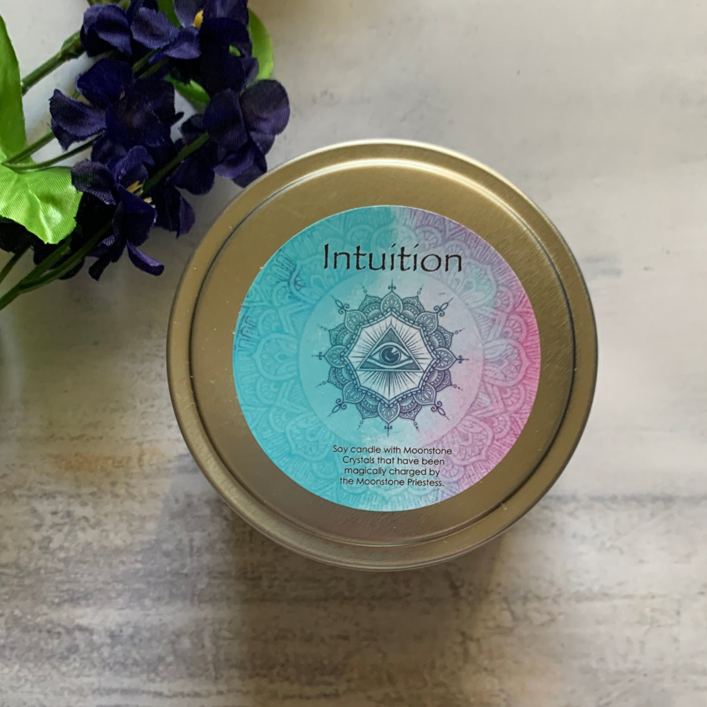 Intuition Candle with Moonstone Travel Tin