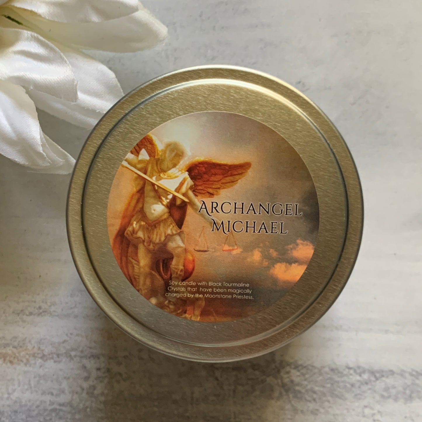 Archangel Michael Candle with Black Tourmaline Travel Tin