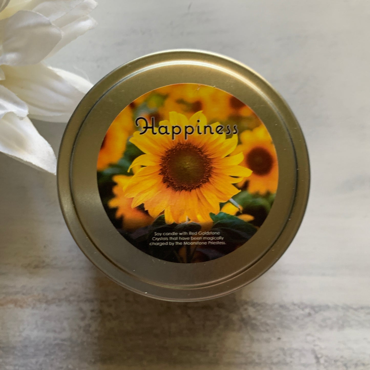 Happiness Candle with Sunstone  Tin Candle