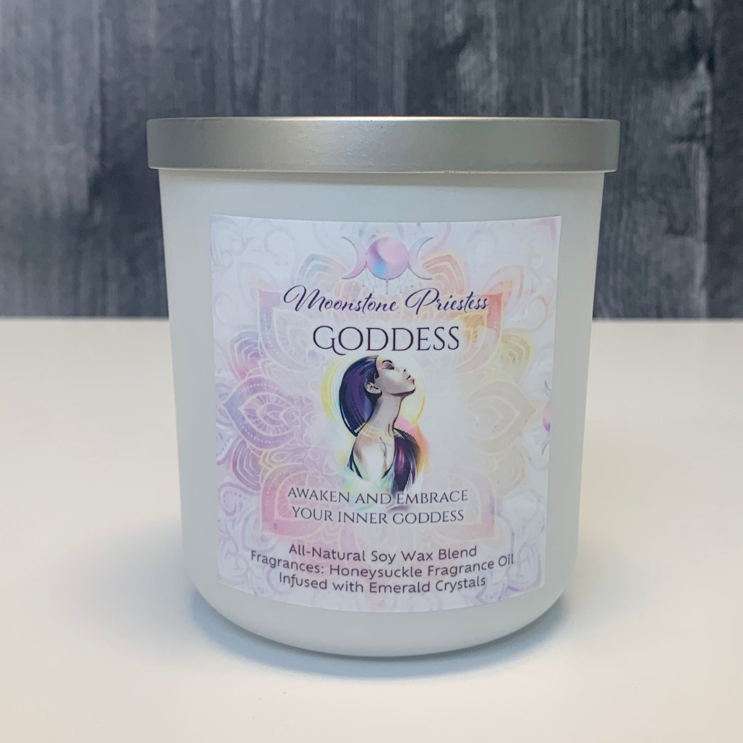 Goddess Candle with Emerald Crystals