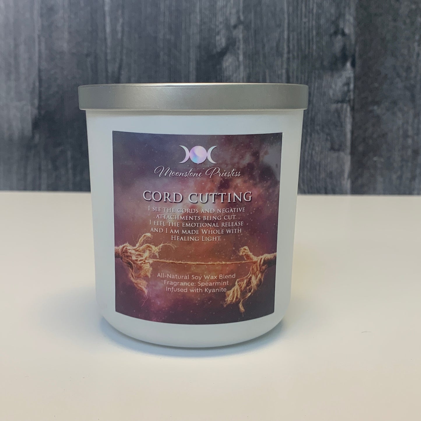 Cord Cutting Candle with Kyanite Crystals
