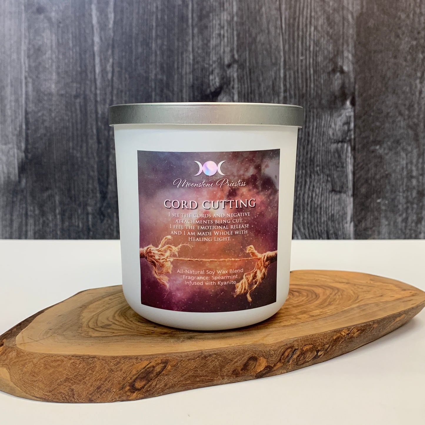 Cord Cutting Candle with Kyanite Crystals
