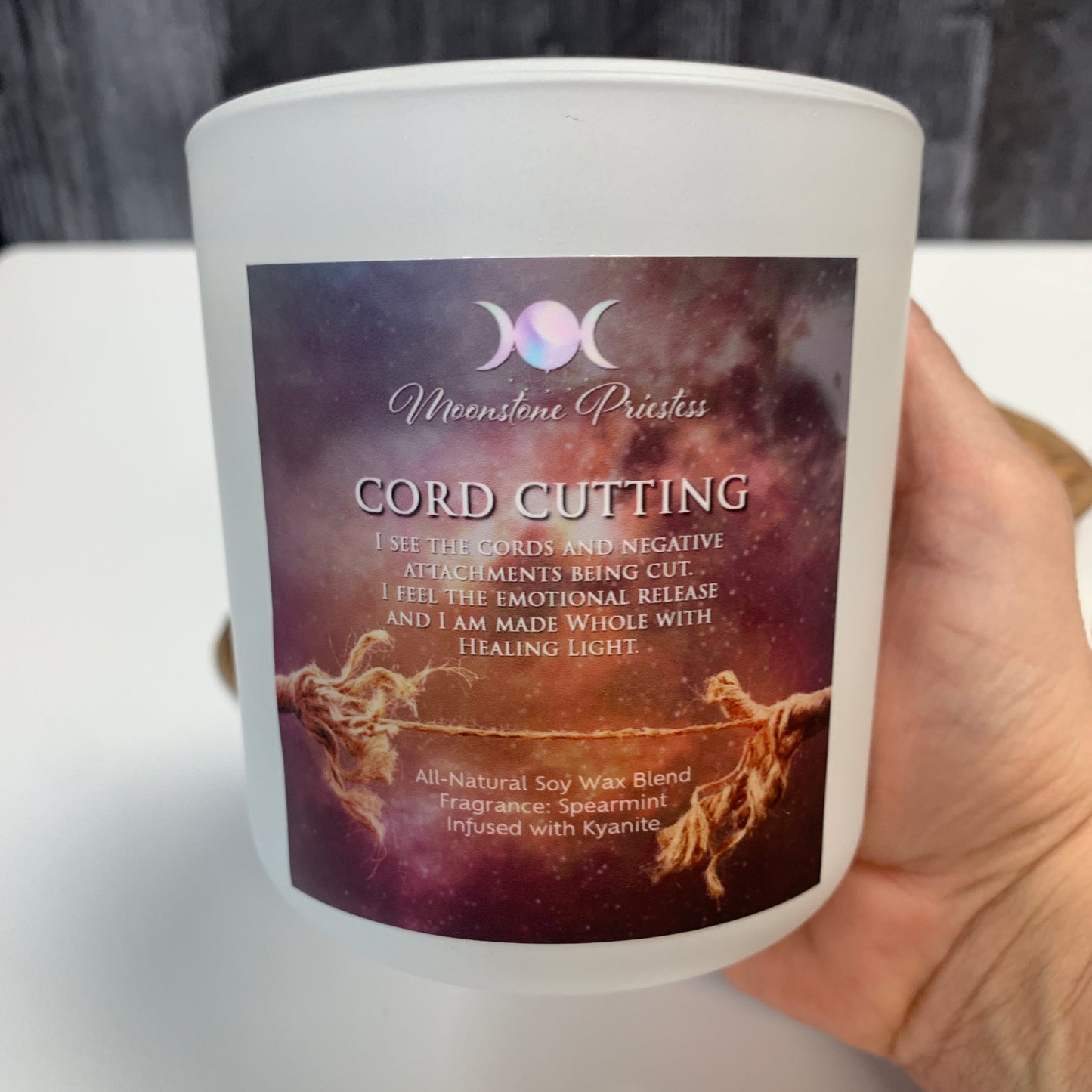 Cord Cutting Candle with Kyanite Crystals