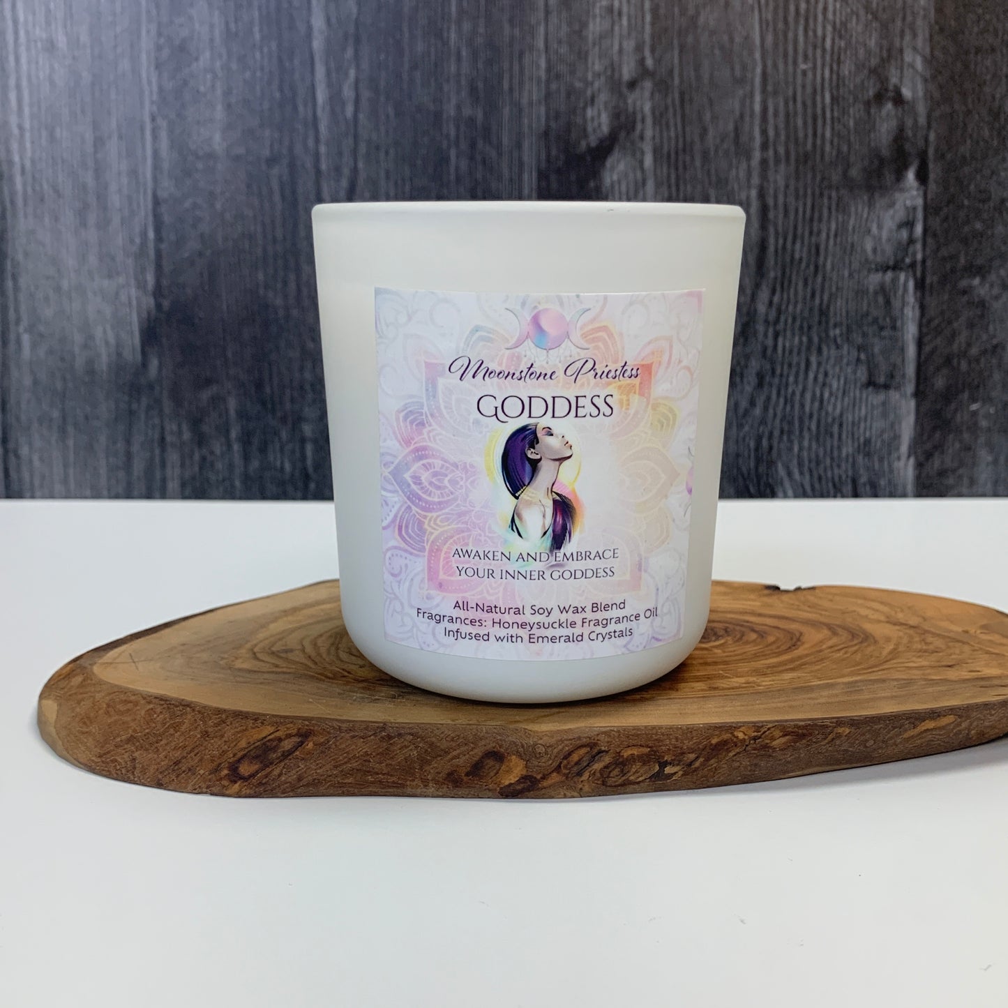 Goddess Candle with Emerald Crystals