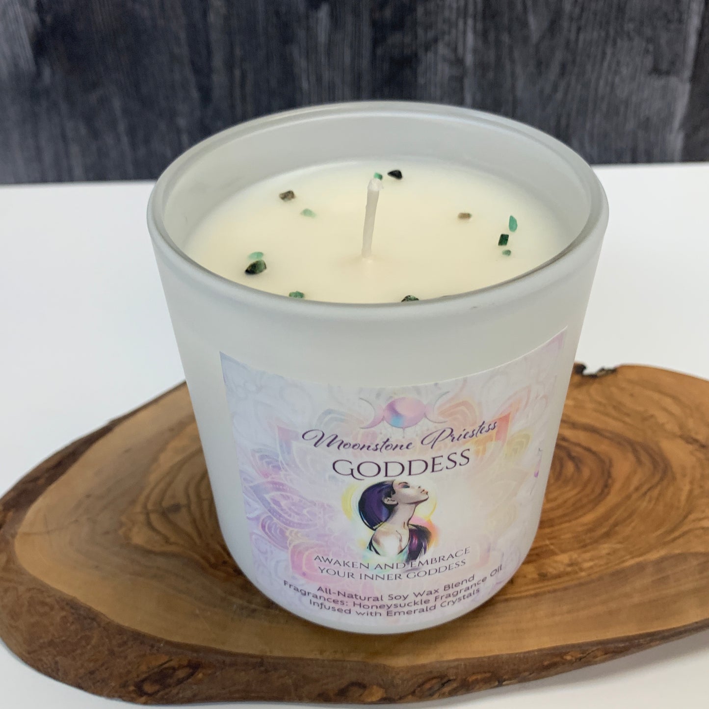 Goddess Candle with Emerald Crystals