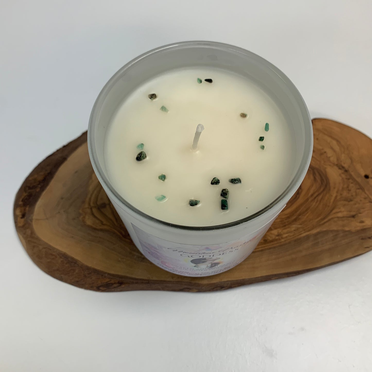 Goddess Candle with Emerald Crystals