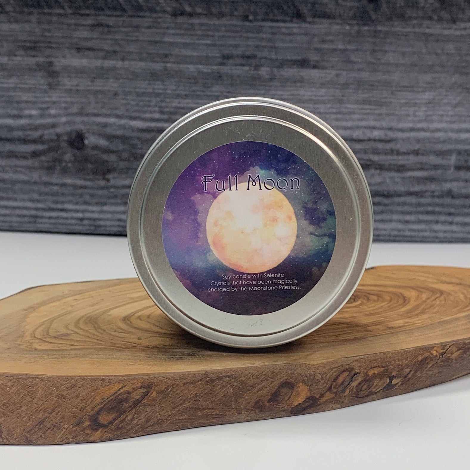 Full Moon Candle With Selenite Travel Tin