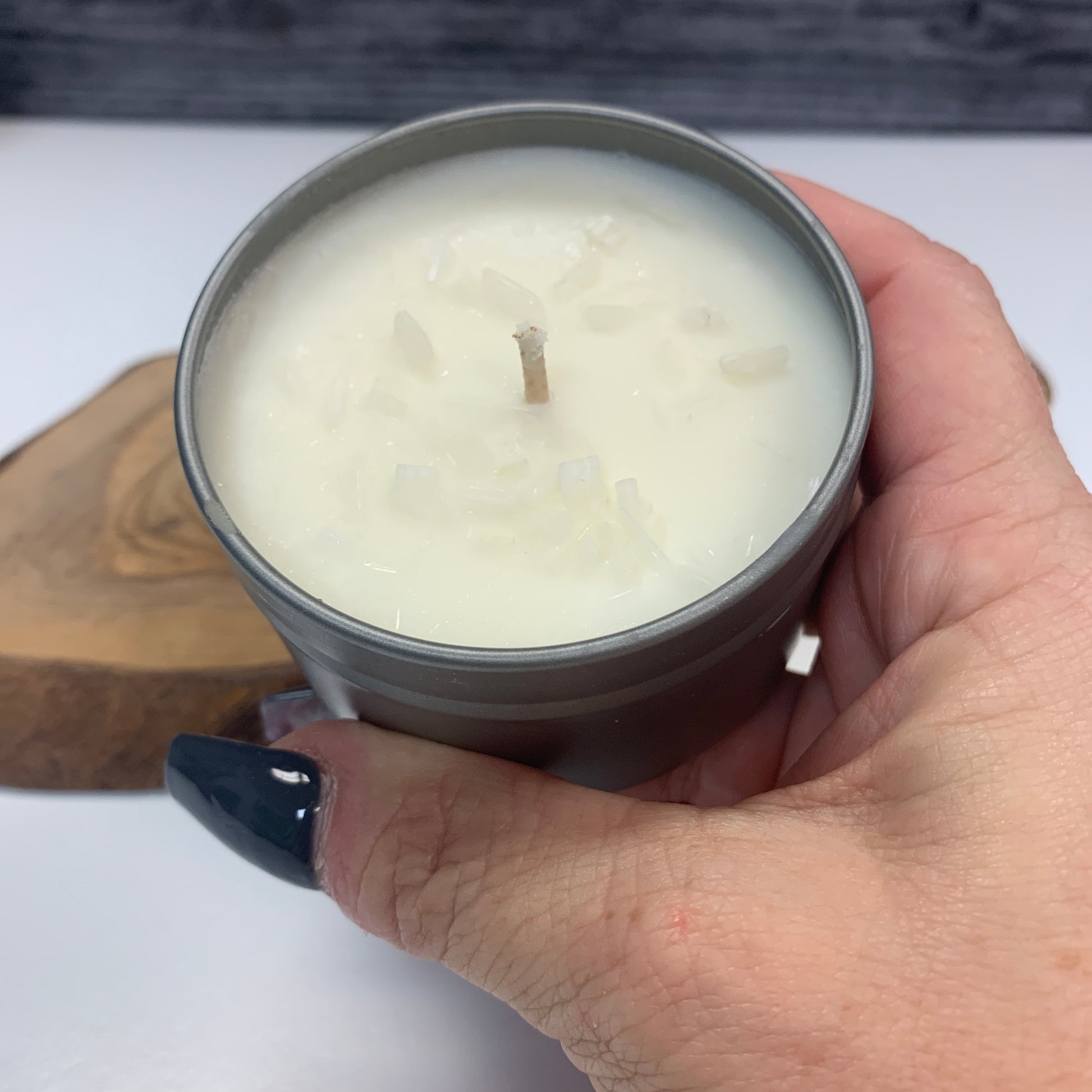 Full Moon Candle With Selenite Travel Tin