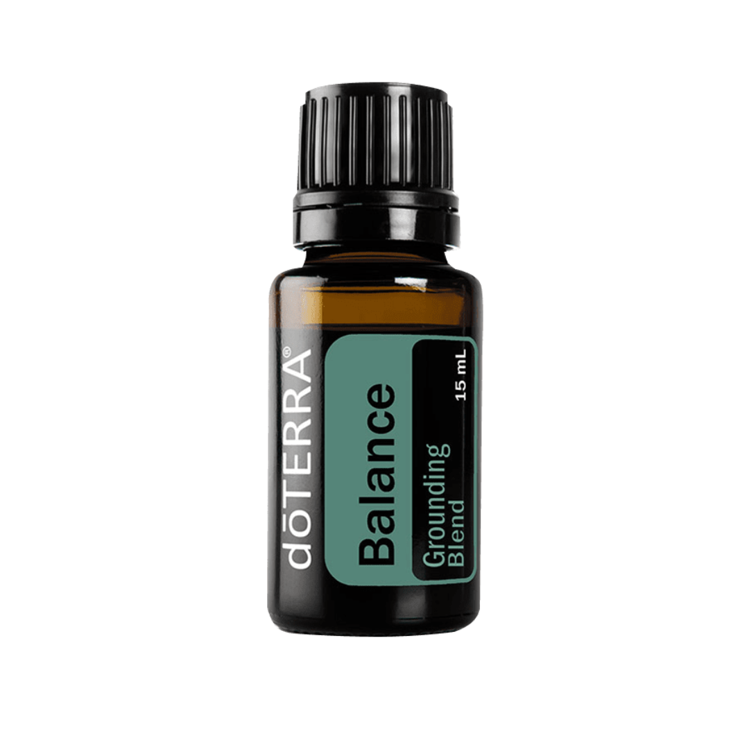 doTERRA Balance grounding blend essential oil bottle on a white background