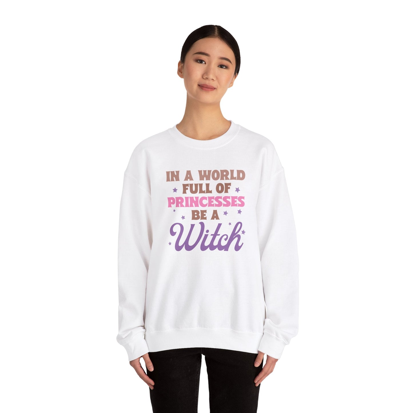 In A World Full of Princesses Be a Witch Cozy Crewneck Sweatshirt - The Mystical Moon Online Store