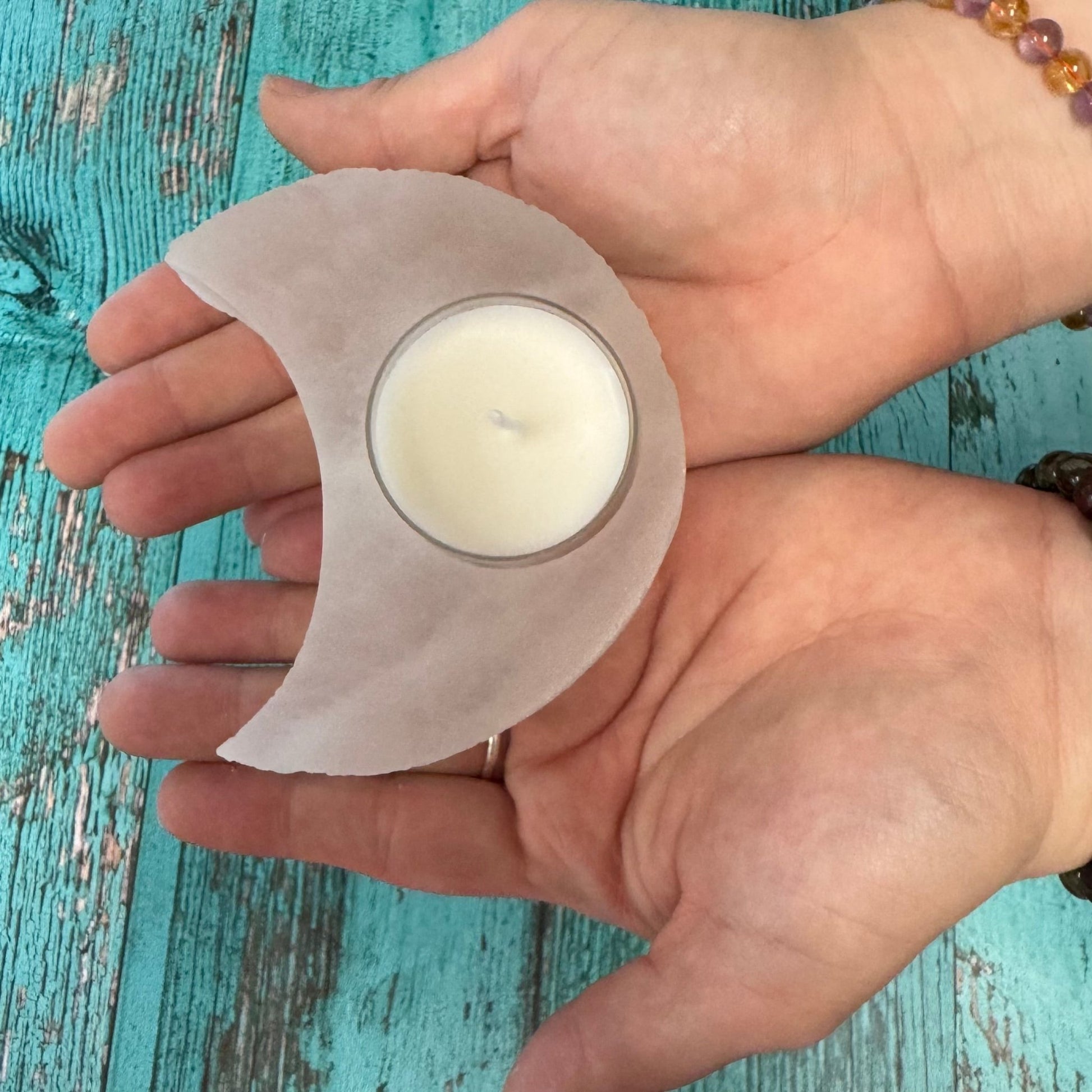 Selenite Crescent Moon Candle Holder - The Mystical Moon Online Store