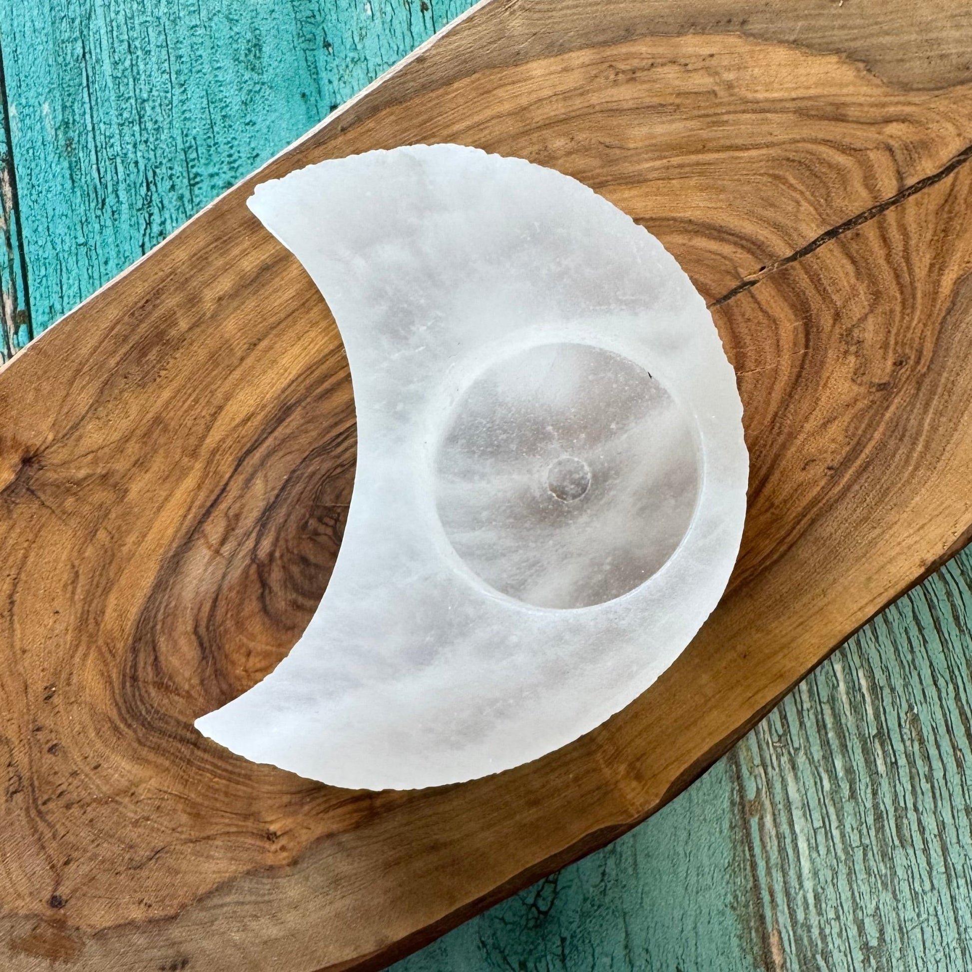 Selenite Crescent Moon Candle Holder - The Mystical Moon Online Store