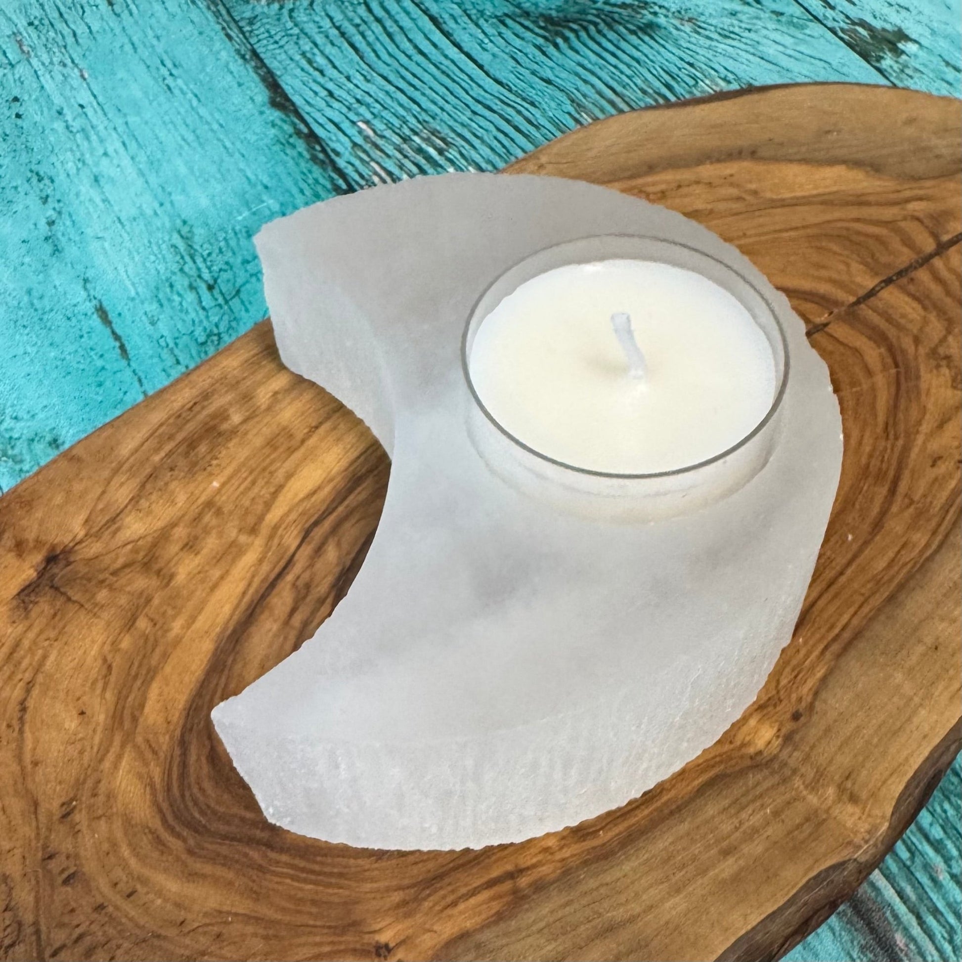 Selenite Crescent Moon Candle Holder - The Mystical Moon Online Store