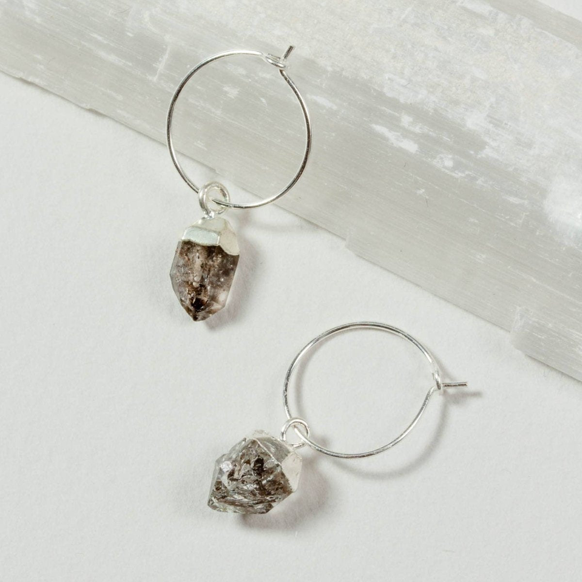 Sterling Silver Herkimer Quartz Mini Hoops - The Mystical Moon Online Store