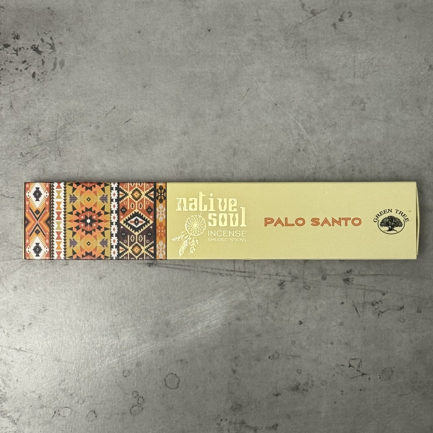 Native Soul Incense Palo Santo packaging on a gray surface