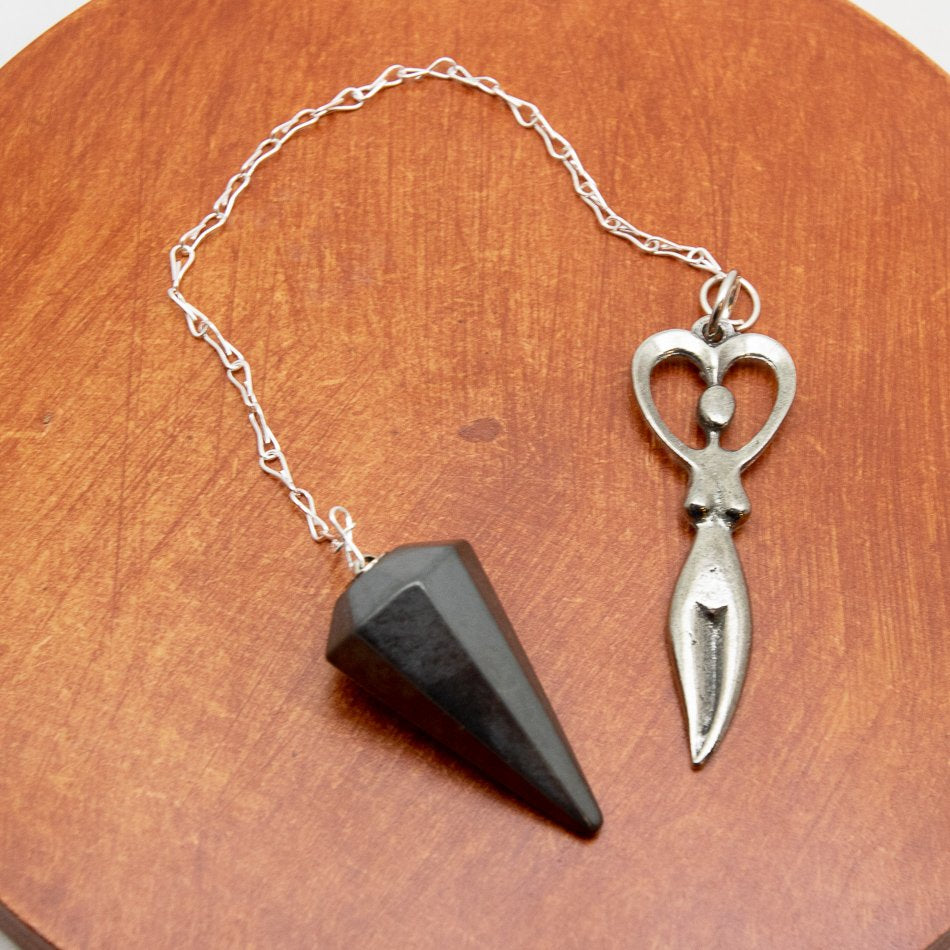 Hematite Pendulum with Pewter Goddess
