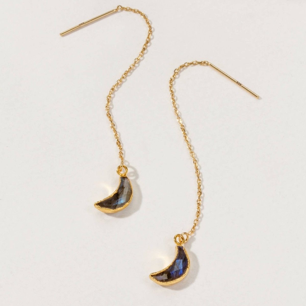 14Kt Sterling Silver Eclipse Threader Earrings - Labradorite - The Mystical Moon Online Store