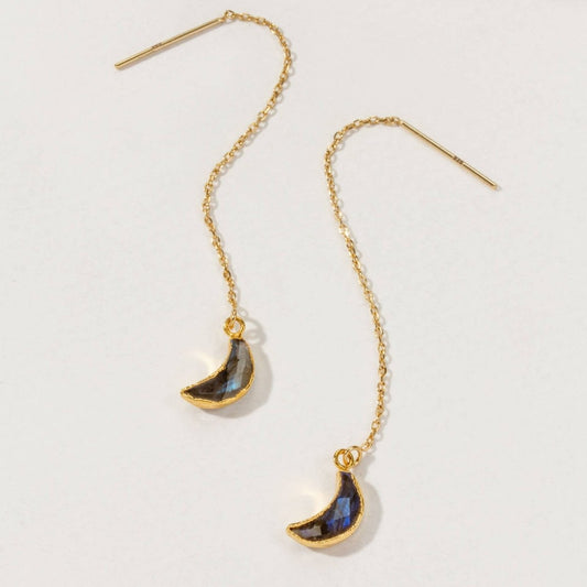 14Kt Sterling Silver Eclipse Threader Earrings - Labradorite - The Mystical Moon Online Store