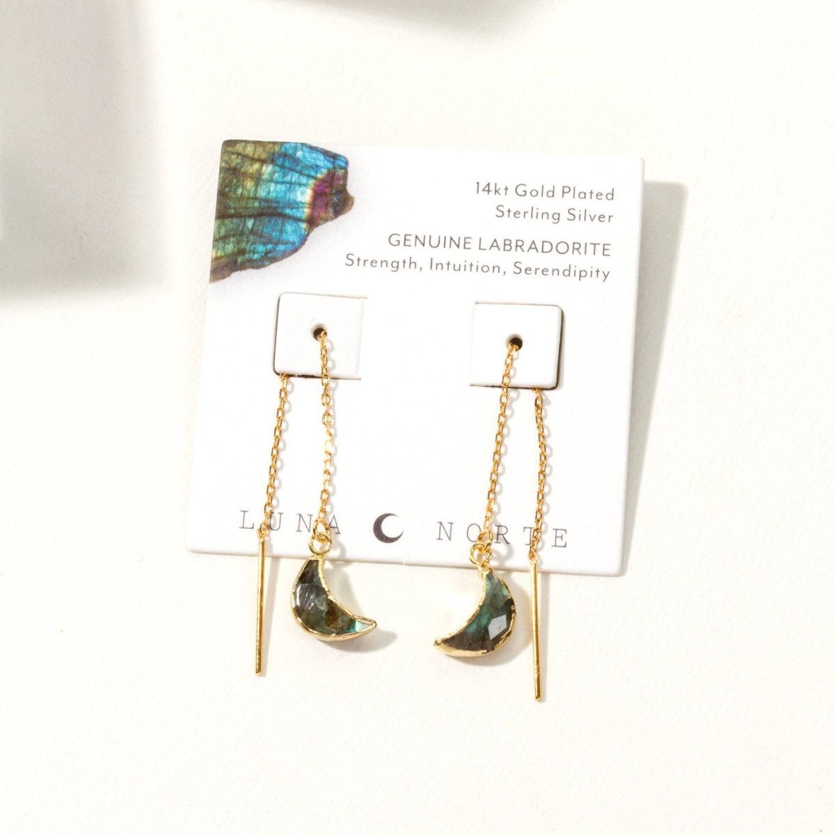 14Kt Sterling Silver Eclipse Threader Earrings - Labradorite - The Mystical Moon Online Store