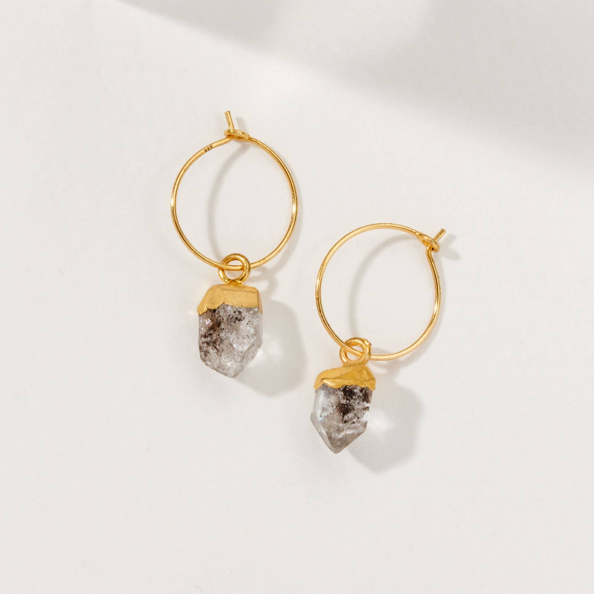 14kt Sterling Silver Herkimer Quartz Mini Hoops - The Mystical Moon Online Store
