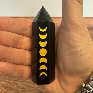 Black Obsidian moon tower for protection, shadow work, and lunar ritual altars