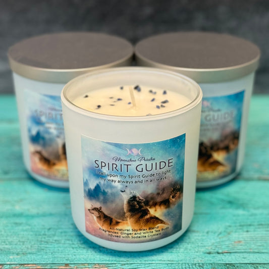 Spirit Guide Candle with sodalite crystals