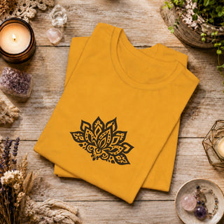 lotus t shirt mustard color flatlay