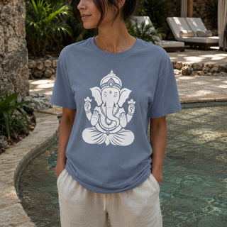 Ganesh Remover of Obstacles T-Shirt — white line-art Ganesh design on garment-dyed Comfort Colors tee - The Mystical Moon Online Store