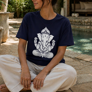 Ganesh Remover of Obstacles T-Shirt — white line-art Ganesh design on garment-dyed Comfort Colors tee - The Mystical Moon Online Store