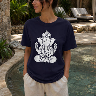 Ganesh Remover of Obstacles T-Shirt — white line-art Ganesh design on garment-dyed Comfort Colors tee - The Mystical Moon Online Store