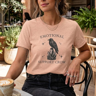 Emotional Support Crow t-shirt with hand-drawn crow, crystals, and stars on soft Airlume cotton