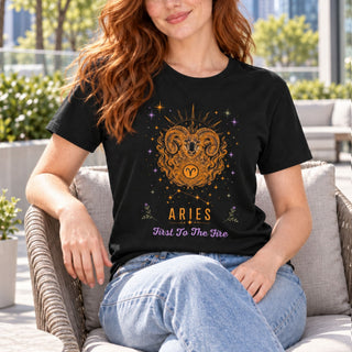 Gold Aries ram graphic tee, part of the Written in the Stars zodiac collection