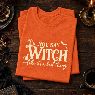 Funny witch tee with bats, alternate colour