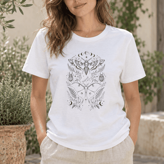 Mystical Moth and Celestial Symbols graphic tee