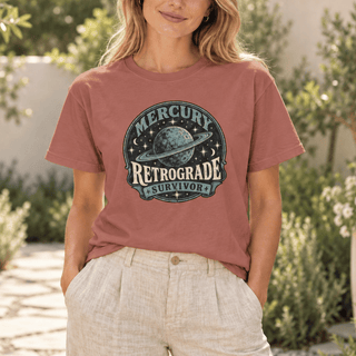 Mercury Retrograde Survivor T-Shirt with a vintage planet and stars design