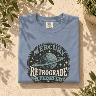 Mercury Retrograde Survivor T-Shirt in Blue Jean, Comfort Colors garment-dyed tee