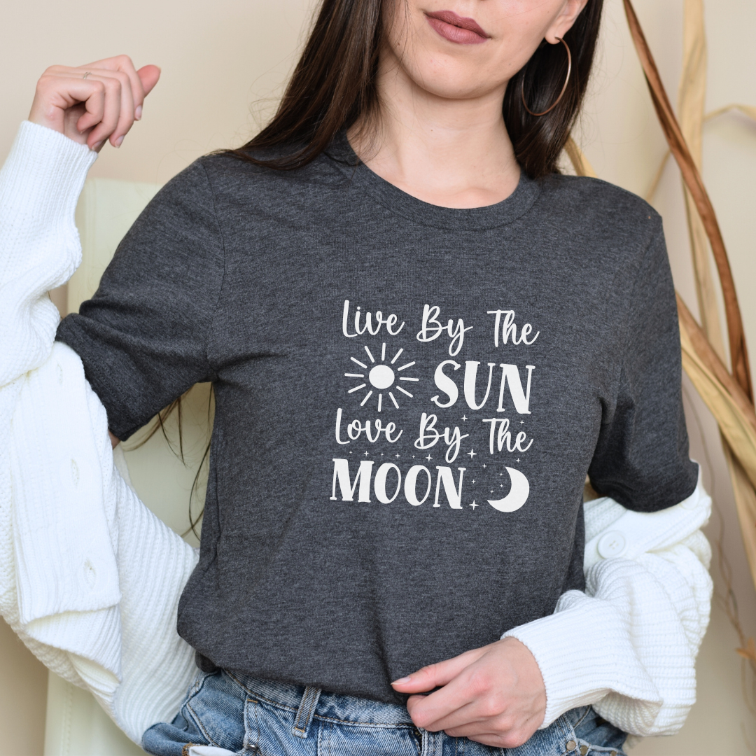 Live by the sun, love by the moon gray tee shirt