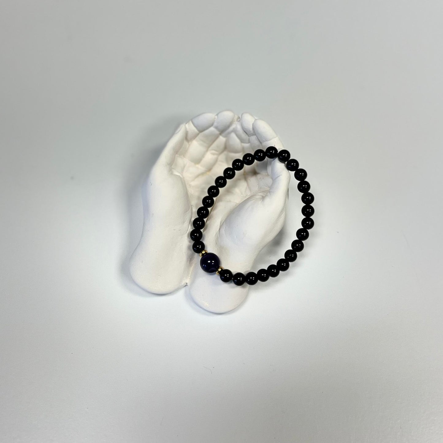 Black Tourmaline and Amethyst Beaded Bracelet 8mm