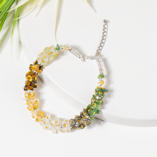 Necklace with multicolored beads on a white background