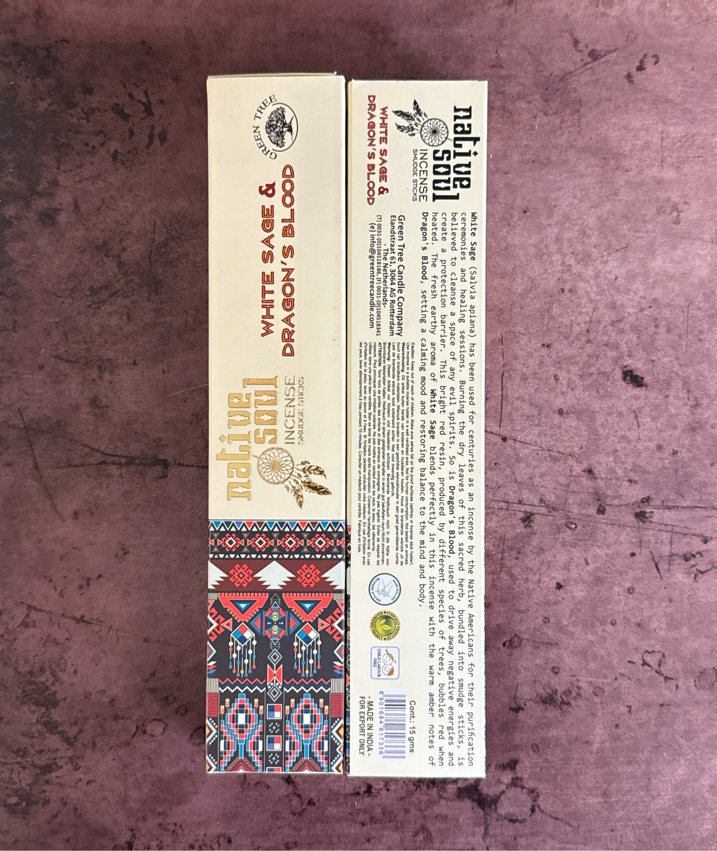 Native Soul White Sage and Dragon's Blood Incense Front and Back Package