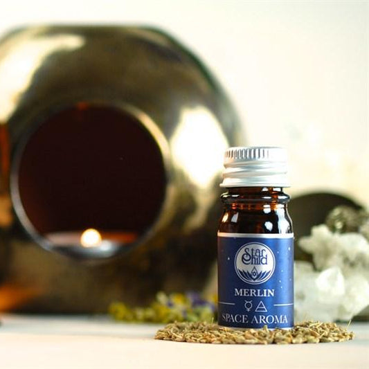 Bottle of Space Aroma Merlin with decorative elements in the background