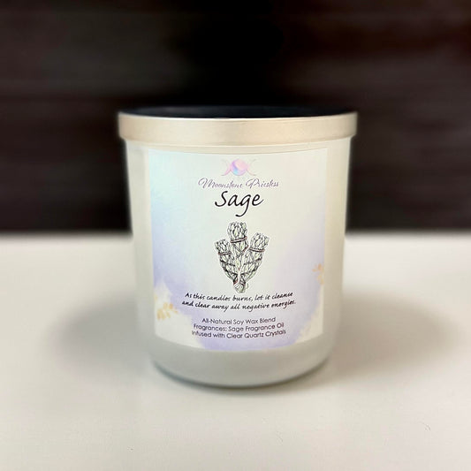 Sage Cleansing Candle with Clear Quartz Crystals 12oz