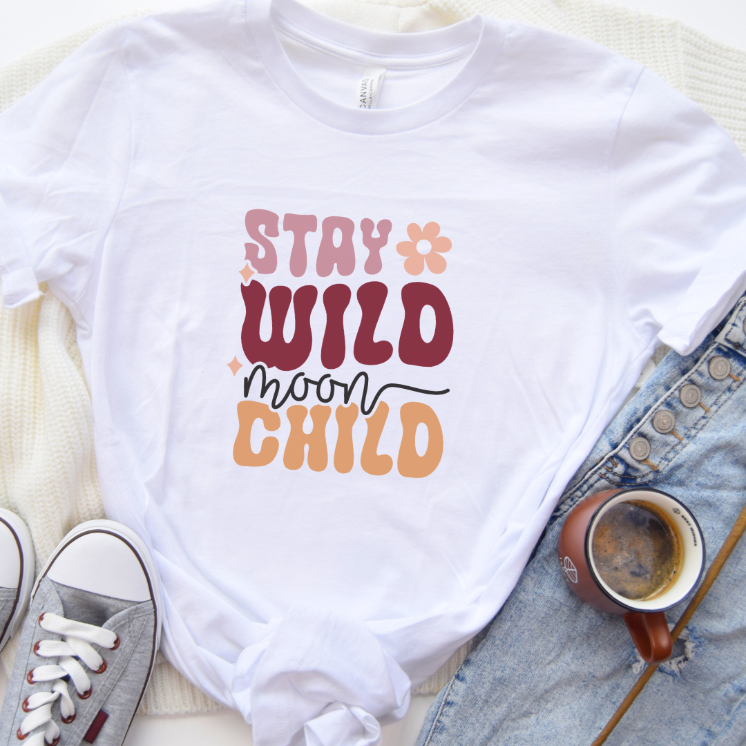 Stay wild moon child with coffee t-shirt