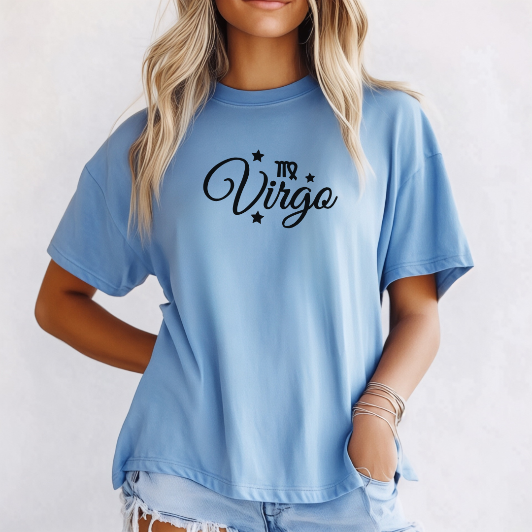 Virgo tee in washed denim gift for Virgos astrological gift